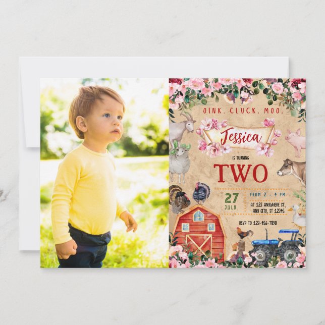 Invitation Thème de la ferme Fille Fête d'anniversaire  (Devant)