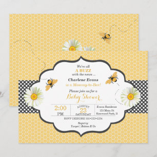 Invitation Thème de l'abeille Point Polka Gold & Grey
