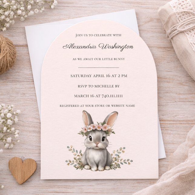 Invitation Thème de lapin mignon Fête de bébé de genre neutre (Créateur téléchargé)