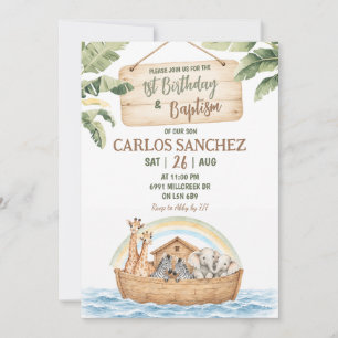 Invitation Thème de l'Arche de Noé pour un premier anniversai