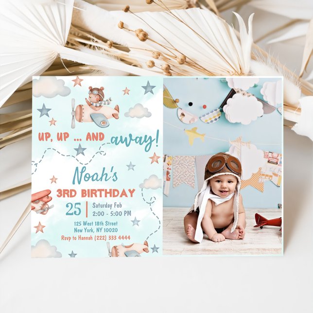 Invitation Thème de l'avion de Cute Boy 3ème anniversaire de  (Créateur téléchargé)