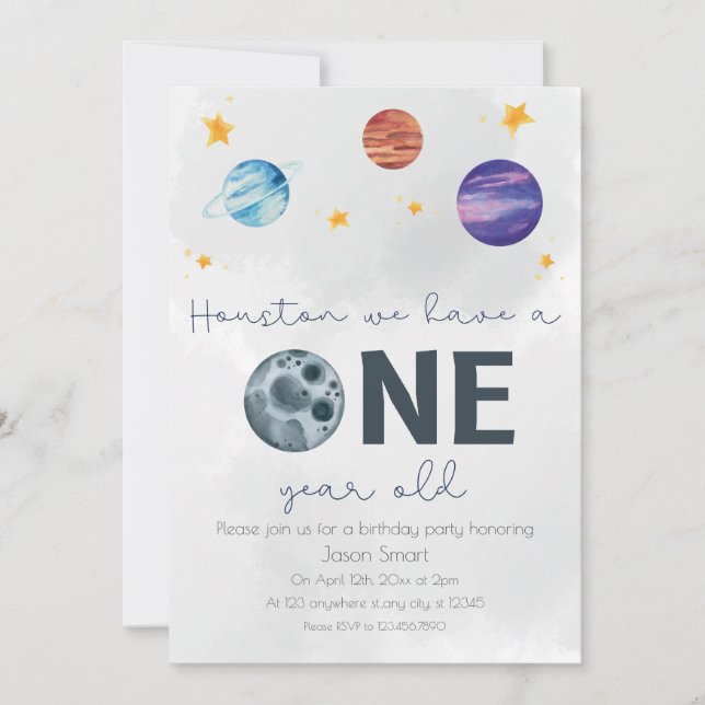 Invitation Thème de l'espace Première fête d'anniversaire (Devant)