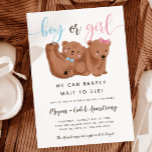 Invitation Thème de l'ours de l'ourson Fête de révélation de<br><div class="desc">Le thème de l'ours mignon sexe révèle l'invitation de la fête avec l'illustration de petits avec un arc rose et une cravate arc bleu. Le texte dit "garçon ou fille ? on peut vraiment attendre de voir !"</div>