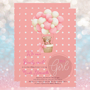 Invitation Thème de l'ours Peach Baby shower de ballon à air 