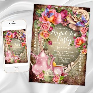 Invitation Thème de mariage aux perles de rose vintage