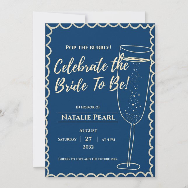 Invitation Thème de mariage avec Champagne "Faire sauter le B (Devant)