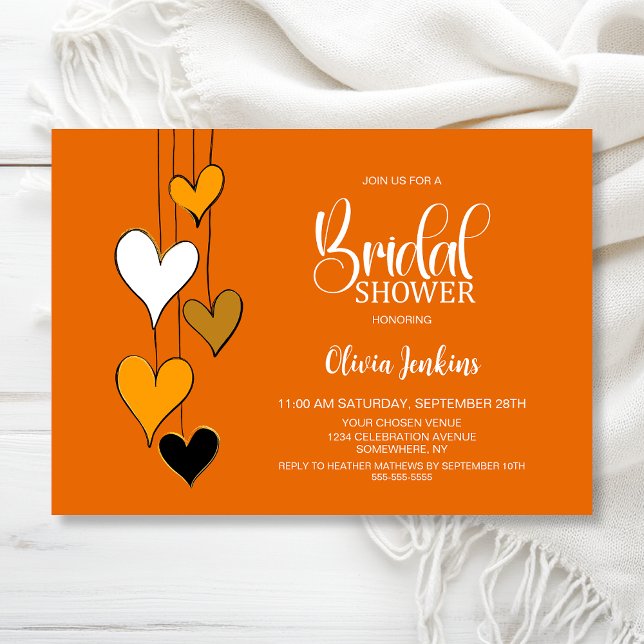 Invitation Thème de mariage avec cœur orange pour la fête de  (Créateur téléchargé)