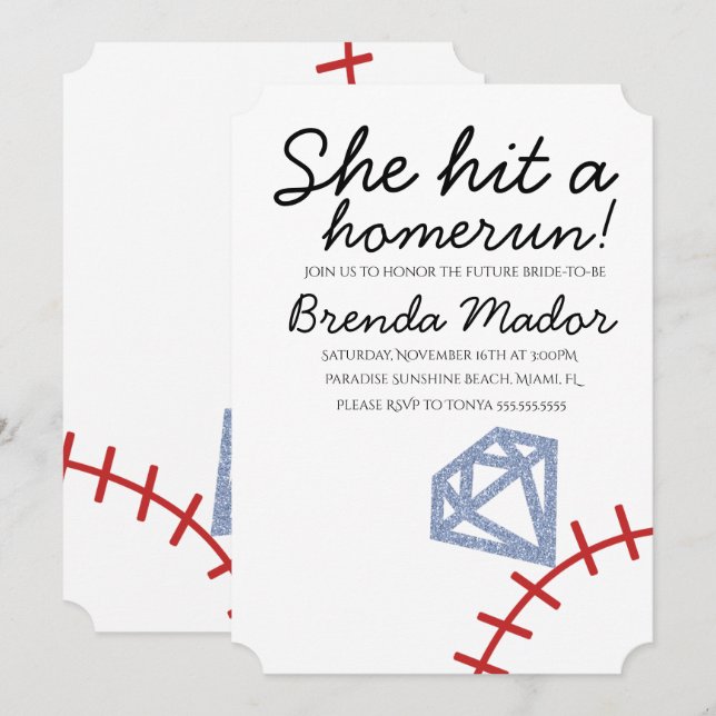 Invitation Thème de mariage Baseball Home Run pour la douche  (Devant / Derrière)