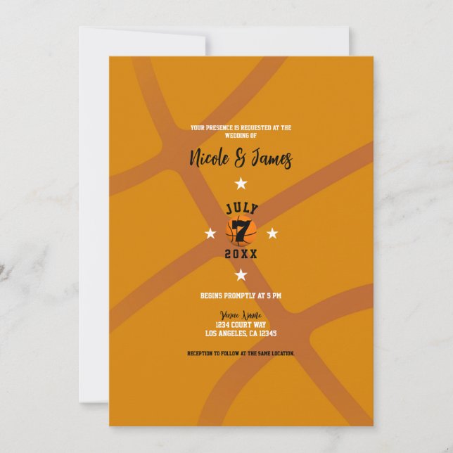 Invitation Thème de mariage de sport de basket-ball orange (Devant)