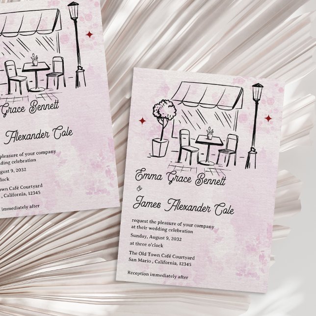 Invitation Thème de mariage romantique Bistrot de la cour élé (Elegant Courtyard Bistro Theme Romantic Wedding Invitation)