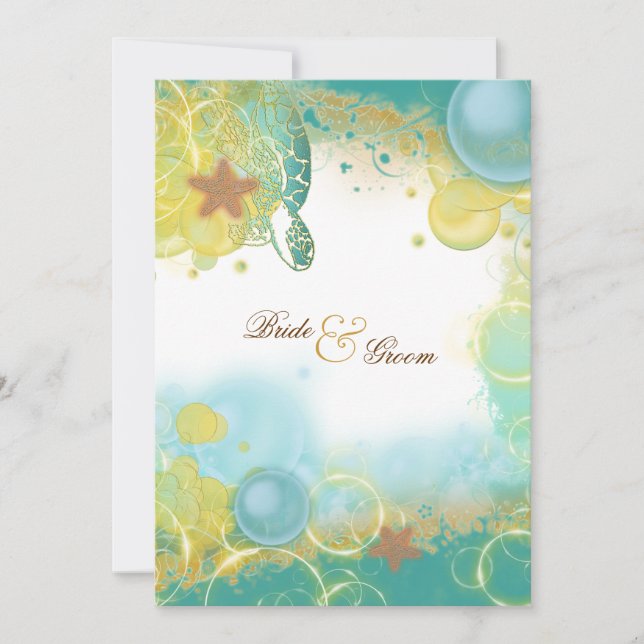 Invitation Thème de mariage sur la plage ~ tortues et étoiles (Devant)