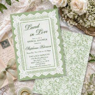 Invitation Thème de mariage vert sauge dentelle « Amour entre