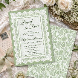 Invitation Thème de mariage vert sauge Laced in Love Baby Sho