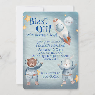 Invitation Thème de mignon animaux dans l'espace pour bébé ga