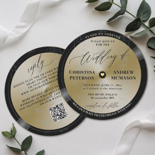 Invitation Thème de musique Vintage Vinyl Gold Disque Mariage