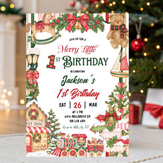 Invitation Thème de neige de Noël Joyeux Premier Anniversaire