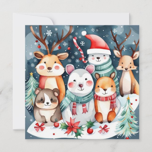 Invitation Thème de Noël Animaux mignons (Devant)