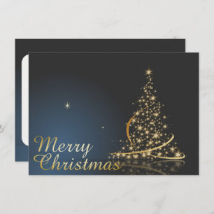 Invitation Thème de Noël bleu avec arbre de Noël doré