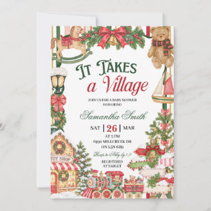 Invitation Thème de Noël Il faut un village Baby Shower