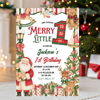 Invitation Thème de Noël Joyeux Petit Premier Anniversaire