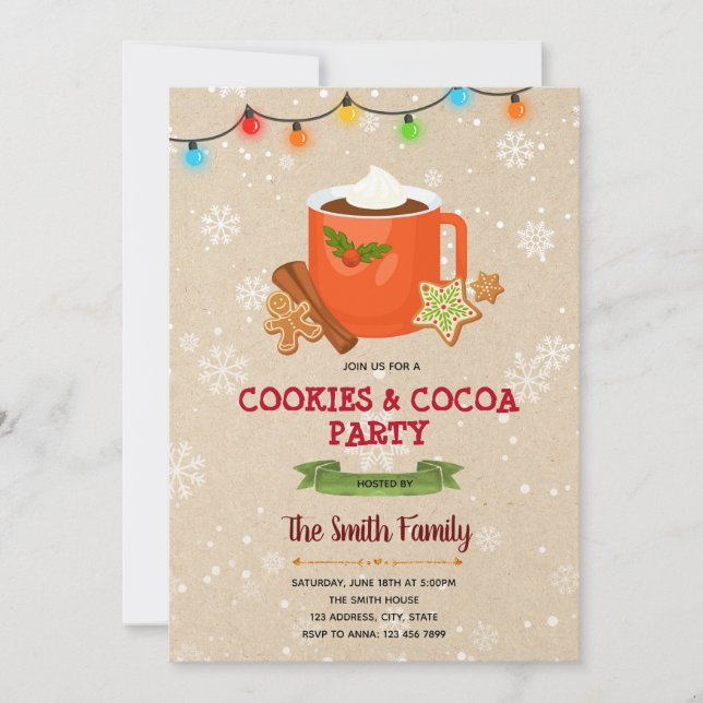 Invitation thème de Noël rose cacao et biscuits (Devant)