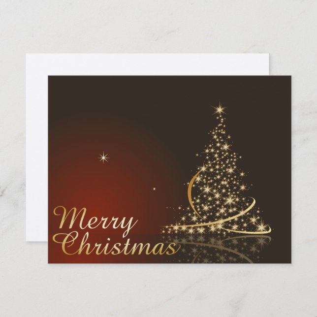 Invitation Thème de Noël rouge avec arbre de Noël doré (Devant / Derrière)