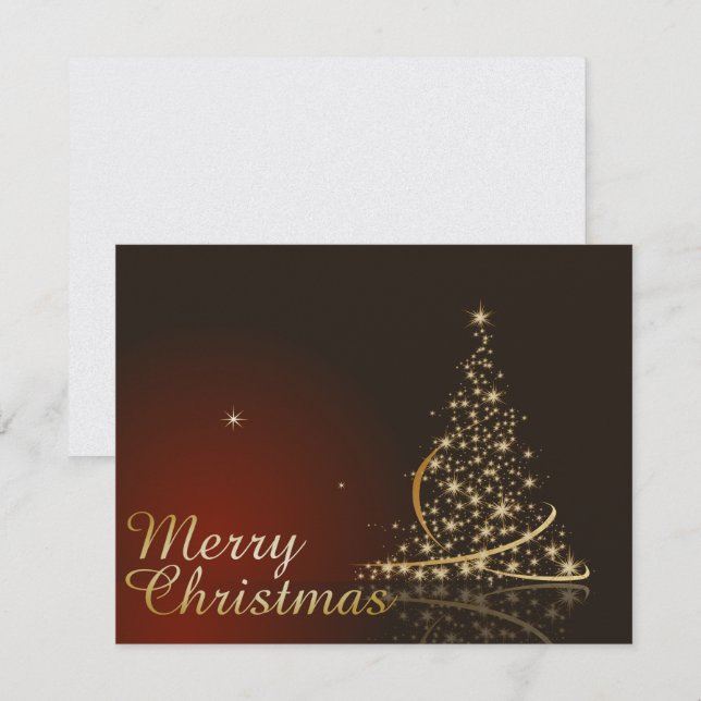 Invitation Thème de Noël rouge avec sapin de Noël doré (Devant / Derrière)