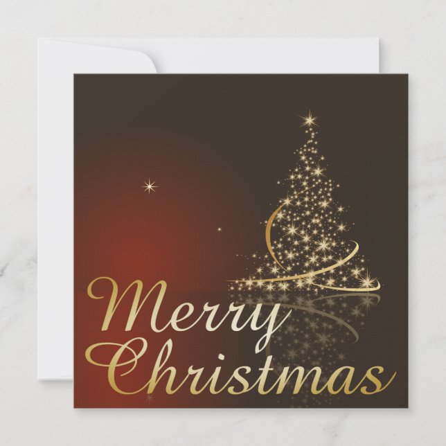 Invitation Thème de Noël rouge avec sapin de Noël doré (Devant)
