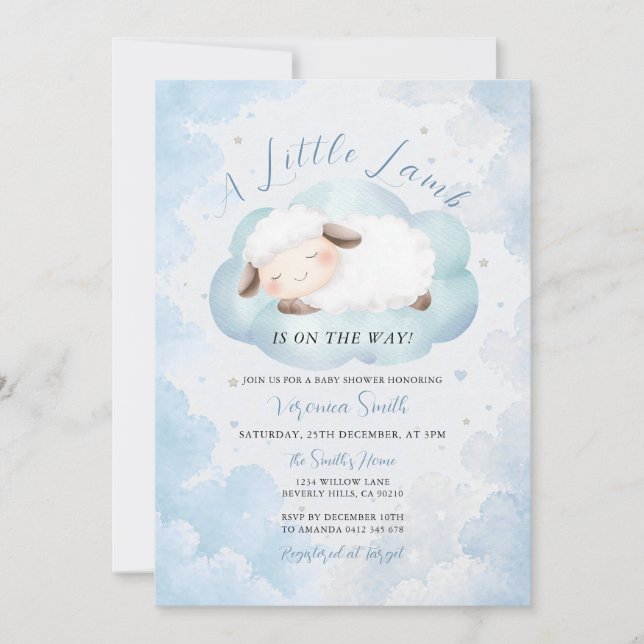 Invitation Thème de nuage bleu pour Baby Shower Mignon Petit  (Devant)