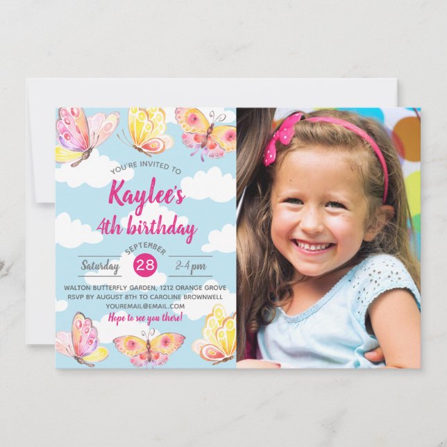 Invitation Thème de papillon Anniversaire Photo (Devant)