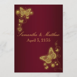 Invitation Thème de papillon de mariage d'or de Bourgogne