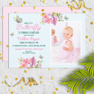 Invitation Thème de papillon rose doux Fille Anniversaire
