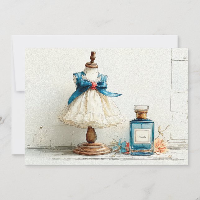 Invitation Thème de parfum bleu pour le 1er anniversaire en c (Devant)