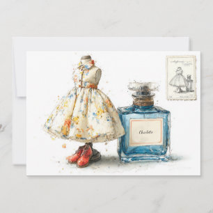 Invitation Thème de parfum floral bleu pour le 1er anniversai