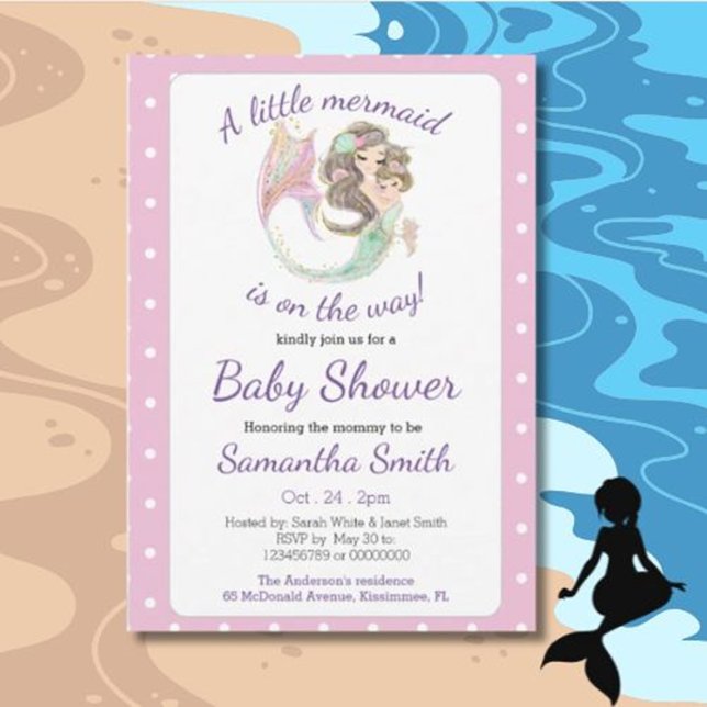 Invitation Thème de parties scintillant du Baby shower Brown  (Celebrate your little one with a magical MERMAID Under the Sea baby shower invitation.)
