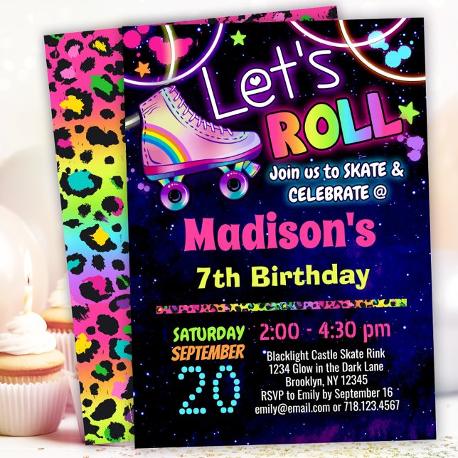 Invitation Thème de patin à roulettes Licorne Arc-en-ciel 90s (Créateur téléchargé)