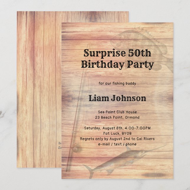 Invitation Thème de pêche pour son anniversaire (Devant / Derrière)
