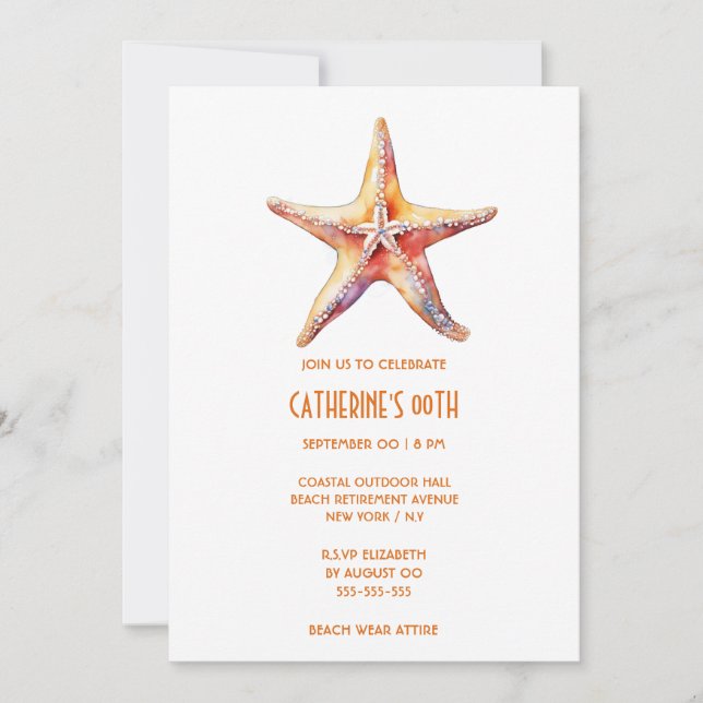 Invitation Thème de plage blanc de corail Starfish (Devant)