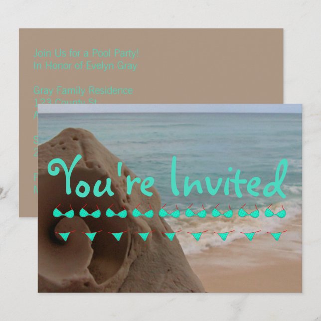 Invitation Thème de plage de Bikini personnalisé | Partie du  (Devant / Derrière)