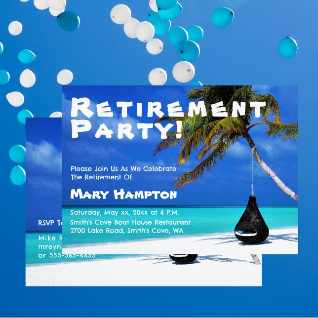 Invitation Thème de plage de la fête de retraite avec nom (Retirement Party Beach Theme Invitation)