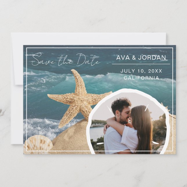 Invitation Thème de plage Enregistrer la date Photo Mariage (Devant)