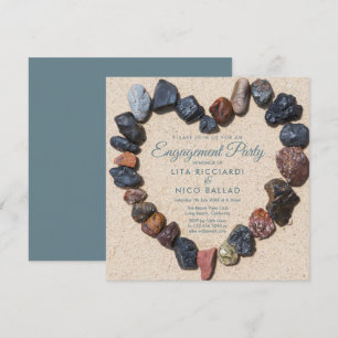 Invitation Thème de plage Galet Cœur Fête de fiançailles
