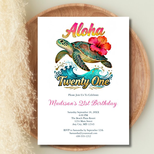 Invitation Thème de plage océanique tropicale pour 21 ans (21st Birthday party invitation. Aloha Twenty One, Beach Ocean Tropical theme, Digital or printed)
