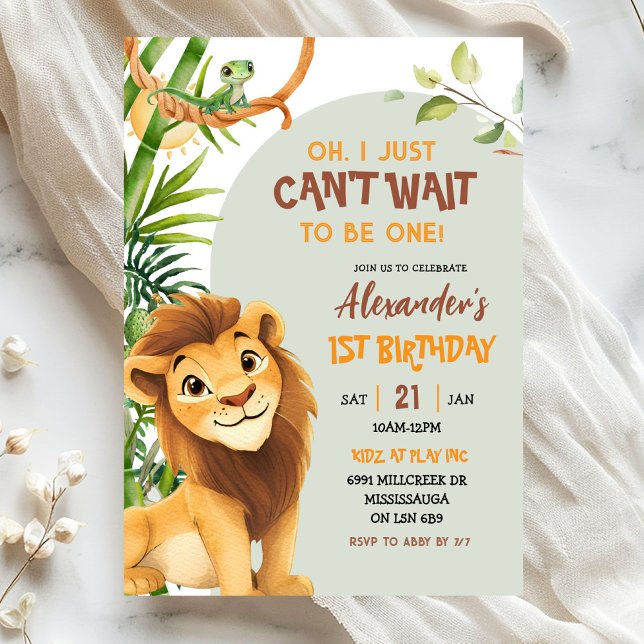 Invitation Thème de premier anniversaire Lion de la savane ve (Créateur téléchargé)