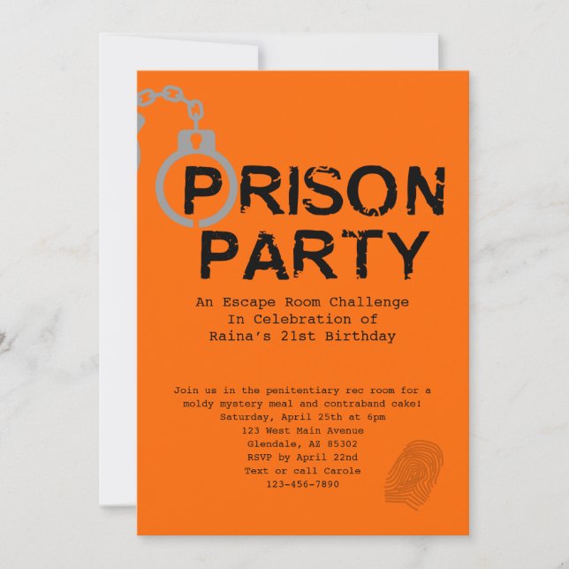 Invitation Thème de prison fête d'anniversaire (Devant)