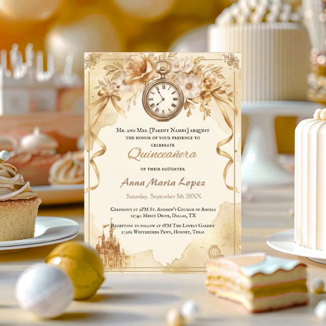 Invitation Thème de quinceañera en aquarelle dorée Cendrillon (Créateur téléchargé)