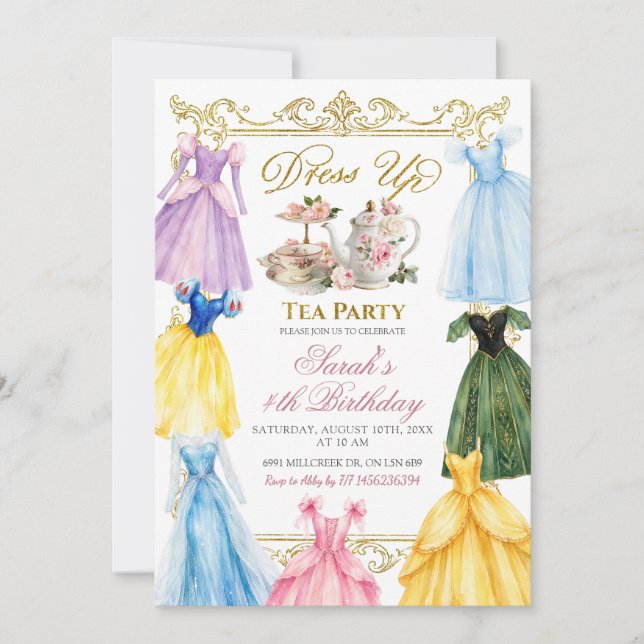 Invitation Thème de robe de princesse pour anniversaire avec  (Devant)