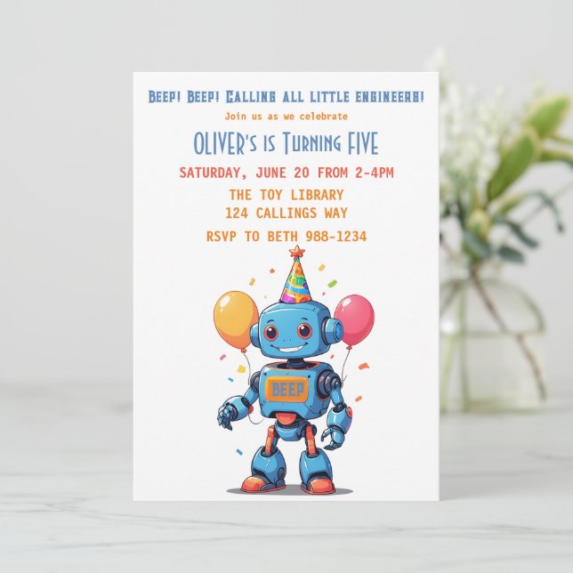 Invitation thème de robot avec peinture à l'eau de ballons (Debout devant)