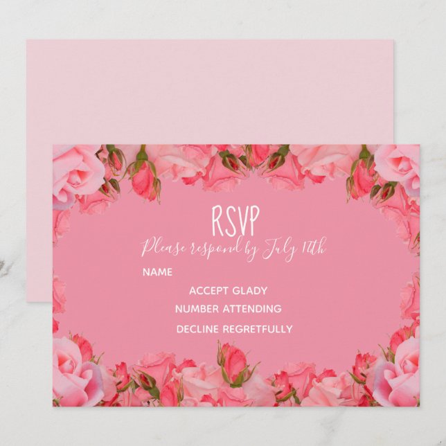 Invitation Thème de roses pastel rose pour la réponse de mari (Devant / Derrière)