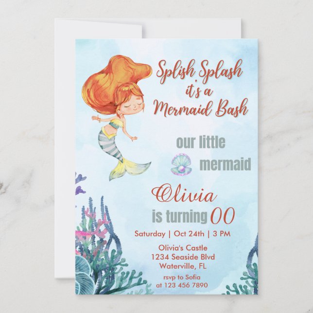 Invitation Thème de sirène Splish Splash Bash Quel que soit l (Devant)
